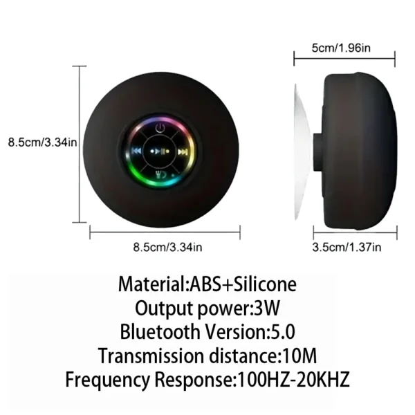 Mini Bluetooth Speaker — LED Light, Suction Cup