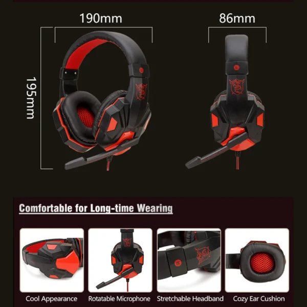 Wired Gaming Headset — LED Light, Virtual Surround