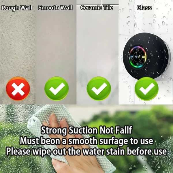 Mini Bluetooth Speaker — LED Light, Suction Cup