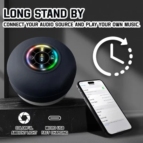 Mini Bluetooth Speaker — LED Light, Suction Cup