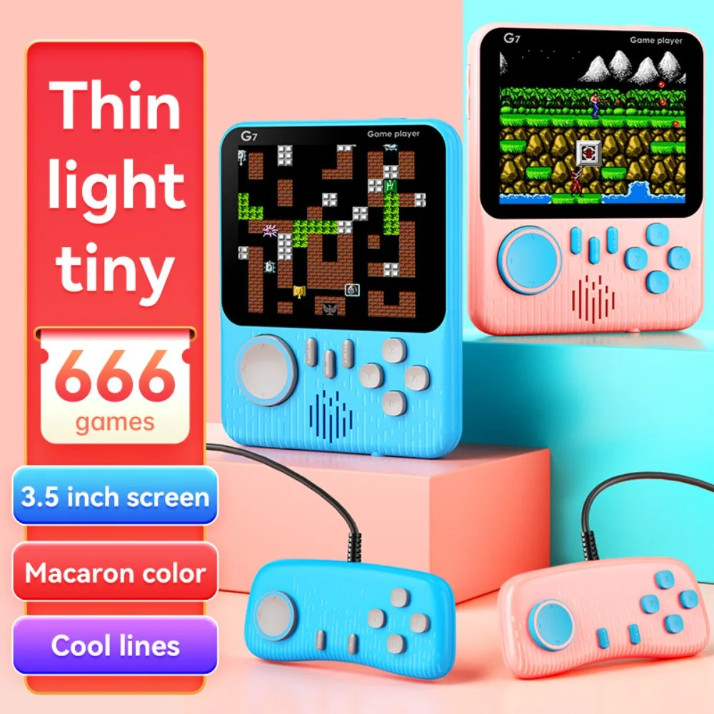 G7 Retro Handheld Game Console, 3.5-Inch LCD, Built-In 666 Games,Portable Gaming Console, USB Charging Cable, AV Output Cable - Image 2
